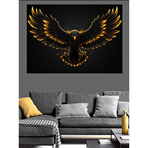 Altın Kanatlı Karanlık Kuş Dekoratif Kanvas - Mdf Ahşap Tablo 100x140 cm