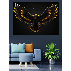 Altın Kanatlı Karanlık Kuş Dekoratif Kanvas - Mdf Ahşap Tablo 100x140 cm