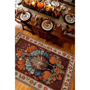 Hindi Ve Bal Kabağı Temalı Dijital Baskılı Halı Modern Halı Dokuma Tabanlı Çok Renkli Salon Halısı 80x120 cm
