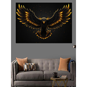 Altın Kanatlı Karanlık Kuş Dekoratif Kanvas - Mdf Ahşap Tablo