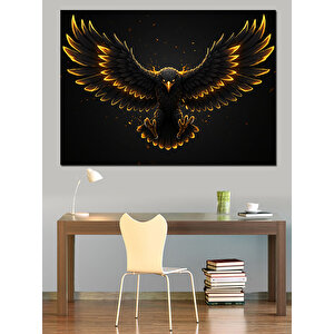 Altın Kanatlı Karanlık Kuş Dekoratif Kanvas - Mdf Ahşap Tablo