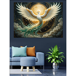 Altın Işıklı Anka Kuşu Dekoratif Kanvas - Mdf Ahşap Tablo