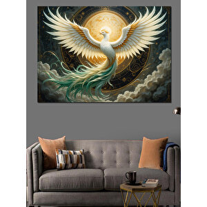 Altın Işıklı Anka Kuşu Dekoratif Kanvas - Mdf Ahşap Tablo