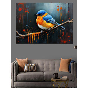 Sıçrayan Turuncu Mavi Kuş Dekoratif Kanvas - Mdf Ahşap Tablo 70x100 cm