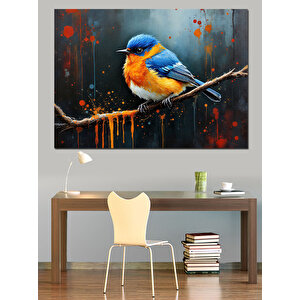 Sıçrayan Turuncu Mavi Kuş Dekoratif Kanvas - Mdf Ahşap Tablo