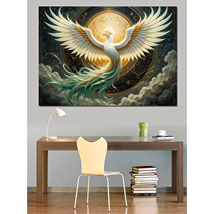Altın Işıklı Anka Kuşu Dekoratif Kanvas - Mdf Ahşap Tablo 70x100 cm