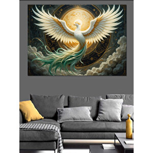 Altın Işıklı Anka Kuşu Dekoratif Kanvas - Mdf Ahşap Tablo 70x100 cm