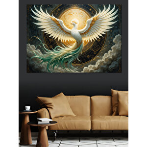 Altın Işıklı Anka Kuşu Dekoratif Kanvas - Mdf Ahşap Tablo 70x100 cm