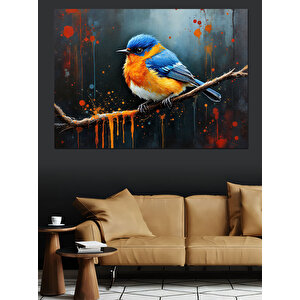 Sıçrayan Turuncu Mavi Kuş Dekoratif Kanvas - Mdf Ahşap Tablo 100x140 cm