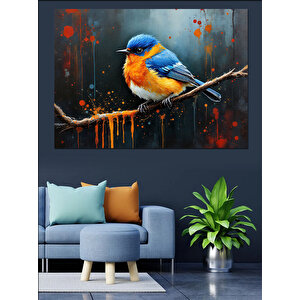 Sıçrayan Turuncu Mavi Kuş Dekoratif Kanvas - Mdf Ahşap Tablo 100x140 cm