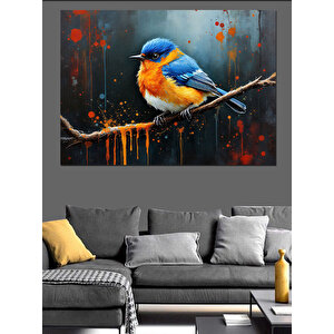 Sıçrayan Turuncu Mavi Kuş Dekoratif Kanvas - Mdf Ahşap Tablo