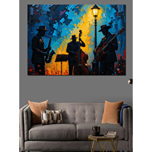 Renkli Caz Müzik Sahnesi Dekoratif Kanvas - Mdf Ahşap Tablo 50x70 cm