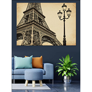 Paris Eyfel Kulesi Ve Sokak Lambası Dekoratif Kanvas - Mdf Ahşap Tablo