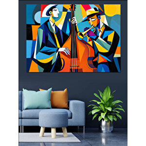 Renkli Soyut Müzik Grubu Dekoratif Kanvas - Mdf Ahşap Tablo 70x100 cm