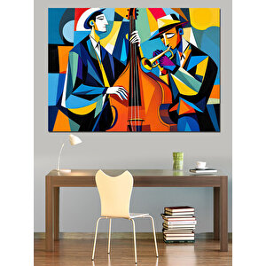 Renkli Soyut Müzik Grubu Dekoratif Kanvas - Mdf Ahşap Tablo 70x100 cm