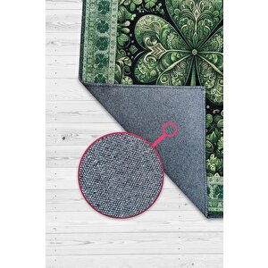 Yonca Dijital Baskılı Halı Şans Temalı Dokuma Tabanlı Çok Renkli Halı Yeşil Renk Şans Halısı 80x120 cm