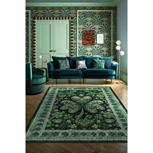 Yonca Dijital Baskılı Halı Şans Temalı Dokuma Tabanlı Çok Renkli Halı Yeşil Renk Şans Halısı 160x240 cm