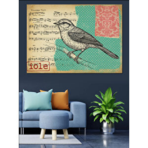 Eski Tarz Kuş Deseni Dekoratif Kanvas - Mdf Ahşap Tablo 100x140 cm
