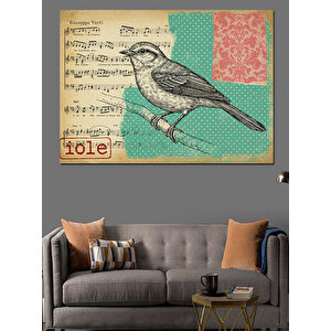 Eski Tarz Kuş Deseni Dekoratif Kanvas - Mdf Ahşap Tablo 100x140 cm