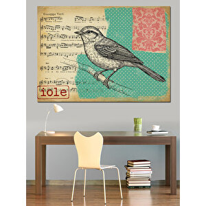 Eski Tarz Kuş Deseni Dekoratif Kanvas - Mdf Ahşap Tablo 50x70 cm