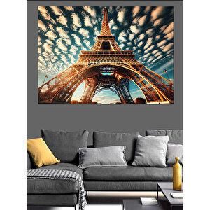 Altından Eyfel Kulesi Dekoratif Kanvas - Mdf Ahşap Tablo 100x140 cm