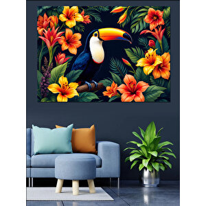Renkli Tukan Kuşu Dekoratif Kanvas - Mdf Ahşap Tablo 100x140 cm