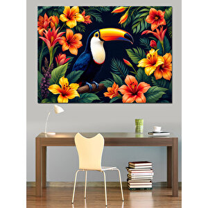 Renkli Tukan Kuşu Dekoratif Kanvas - Mdf Ahşap Tablo 25x35 cm