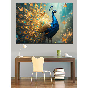 Görkemli Mavi Tavus Kuşu Dekoratif Kanvas - Mdf Ahşap Tablo 70x100 cm