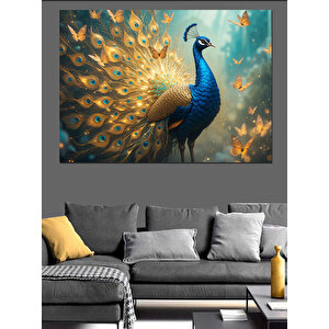 Görkemli Mavi Tavus Kuşu Dekoratif Kanvas - Mdf Ahşap Tablo 50x70 cm