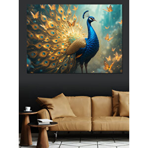 Görkemli Mavi Tavus Kuşu Dekoratif Kanvas - Mdf Ahşap Tablo 50x70 cm