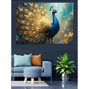 Görkemli Mavi Tavus Kuşu Dekoratif Kanvas - Mdf Ahşap Tablo