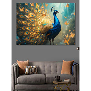 Görkemli Mavi Tavus Kuşu Dekoratif Kanvas - Mdf Ahşap Tablo