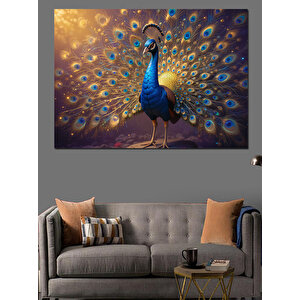 Tavus Kuşu Göz Alıcı Tüyler Dekoratif Kanvas - Mdf Ahşap Tablo