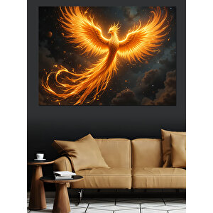 Alevli Anka Kuşu Uçuşta Dekoratif Kanvas - Mdf Ahşap Tablo 100x140 cm