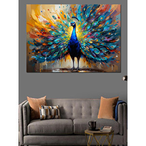 Renkli Tavus Kuşu Gururu Dekoratif Kanvas - Mdf Ahşap Tablo
