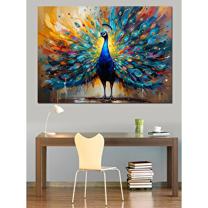Renkli Tavus Kuşu Gururu Dekoratif Kanvas - Mdf Ahşap Tablo