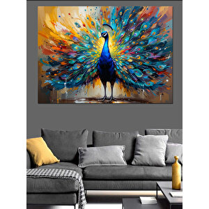 Renkli Tavus Kuşu Gururu Dekoratif Kanvas - Mdf Ahşap Tablo 70x100 cm