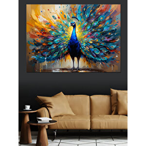 Renkli Tavus Kuşu Gururu Dekoratif Kanvas - Mdf Ahşap Tablo 70x100 cm
