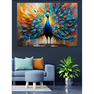 Renkli Tavus Kuşu Gururu Dekoratif Kanvas - Mdf Ahşap Tablo 70x100 cm