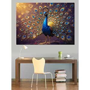 Tavus Kuşu Göz Alıcı Tüyler Dekoratif Kanvas - Mdf Ahşap Tablo 100x140 cm