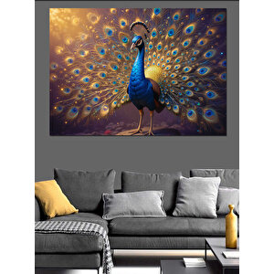 Tavus Kuşu Göz Alıcı Tüyler Dekoratif Kanvas - Mdf Ahşap Tablo 100x140 cm