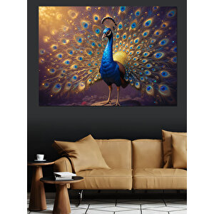 Tavus Kuşu Göz Alıcı Tüyler Dekoratif Kanvas - Mdf Ahşap Tablo 100x140 cm