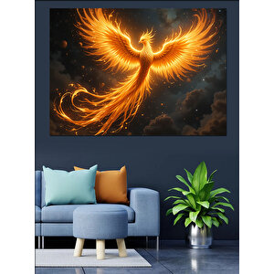 Alevli Anka Kuşu Uçuşta Dekoratif Kanvas - Mdf Ahşap Tablo