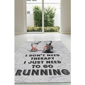 Koşmak Benim Terapim Pamuklu Dokuma Tabanlı Yıkanabilir Kaymaz Dekoratif Spor Sever Halısı 100x150 cm