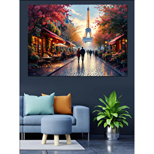 Eyfel Kulesi Sokak Işıkları Dekoratif Kanvas - Mdf Ahşap Tablo 100x140 cm