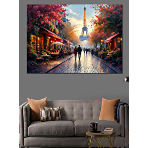 Eyfel Kulesi Sokak Işıkları Dekoratif Kanvas - Mdf Ahşap Tablo 100x140 cm