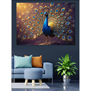 Tavus Kuşu Göz Alıcı Tüyler Dekoratif Kanvas - Mdf Ahşap Tablo