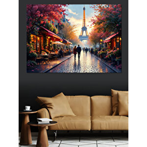 Eyfel Kulesi Sokak Işıkları Dekoratif Kanvas - Mdf Ahşap Tablo 35x50 cm