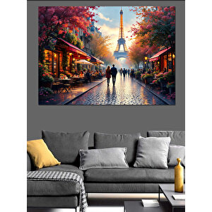 Eyfel Kulesi Sokak Işıkları Dekoratif Kanvas - Mdf Ahşap Tablo
