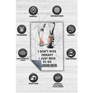 Homshtag Koşmak Benim Terapim Pamuklu Dokuma Tabanlı Yıkanabilir Kaymaz Dekoratif Spor Sever Halısı